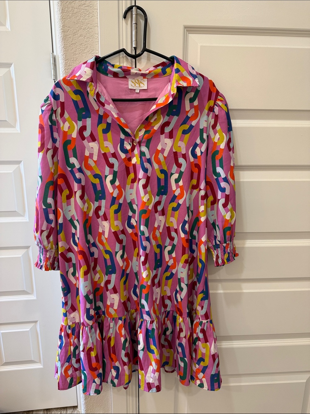 SSYS The Label Pink Multicolor Chain Link Button-Up Dress